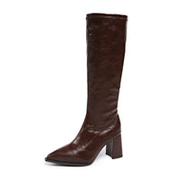 Women's Stiletto Knee High Boots - Pointed Toe Faux Leather Tall Boots