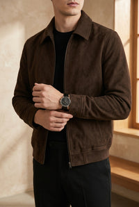 Men's Suede Shirt Jacket - Button Up Collared Shacket for Fall