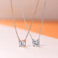 Gold Plated Clavicle Necklace - Simulated Diamond Pendant Chain