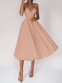 Womens A-Line Midi Dress - Sleeveless Strappy Flared Summer Dress