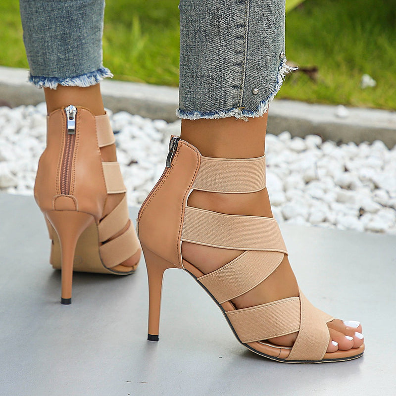 Womens Strappy Heels - Roman Peep Toe Stiletto Heeled Sandals