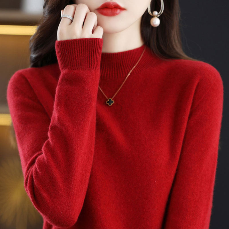 Womens Mock Neck Knitted Sweater - Loose Fit Winter Pullover