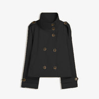 Womens Double-Breasted Windbreaker - Retro Loose Fit Short Jacket