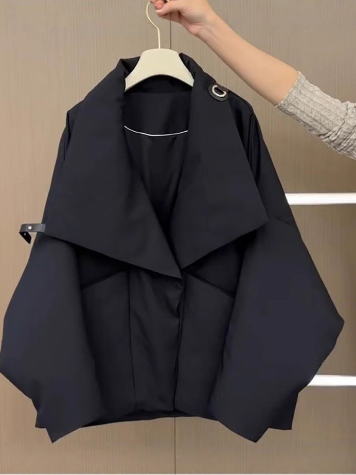 Womens Short Puffer Jacket - Lapel Collar Button Front Padded Coat