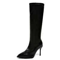 Women's Stiletto Knee High Boots - Pointed Toe Faux Leather Tall Boots