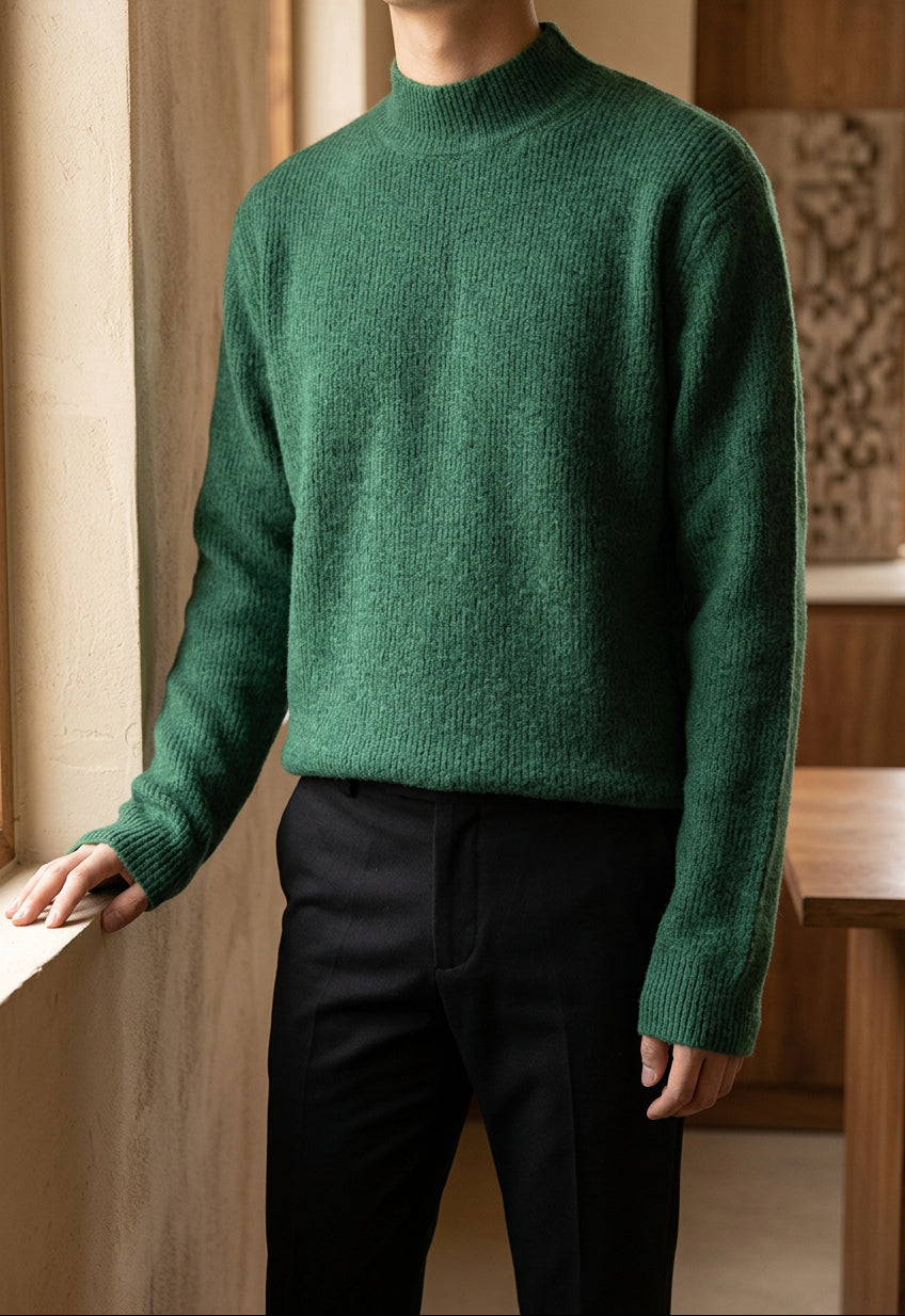 Men's Mock Neck Sweater - Slim Fit Soft Knit Pullover for Fall & Winter