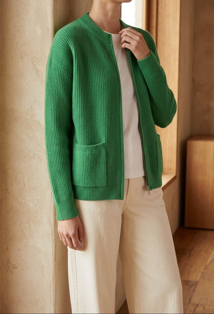 Women's Zip Up Cardigan - Knit Sweater Jacket with Pockets for Fall & Winter
