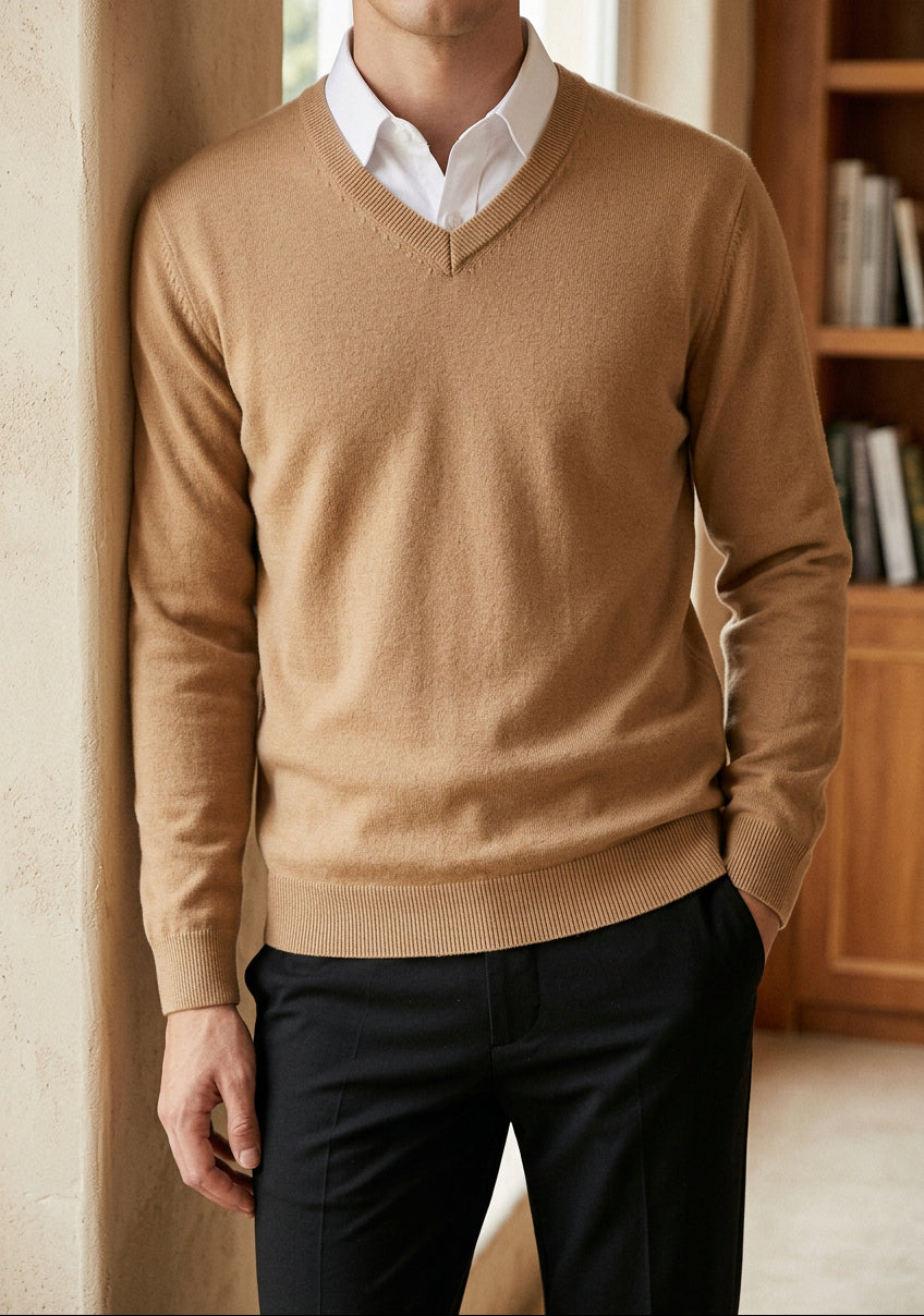 Men's V Neck Sweater - Lightweight Knit Pullover for Fall Layering