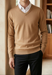 Men's V Neck Sweater - Lightweight Knit Pullover for Fall Layering