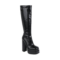 Women's Platform Knee High Boots - Chunky Heel Faux Leather Tall Boots for Fall & Winter