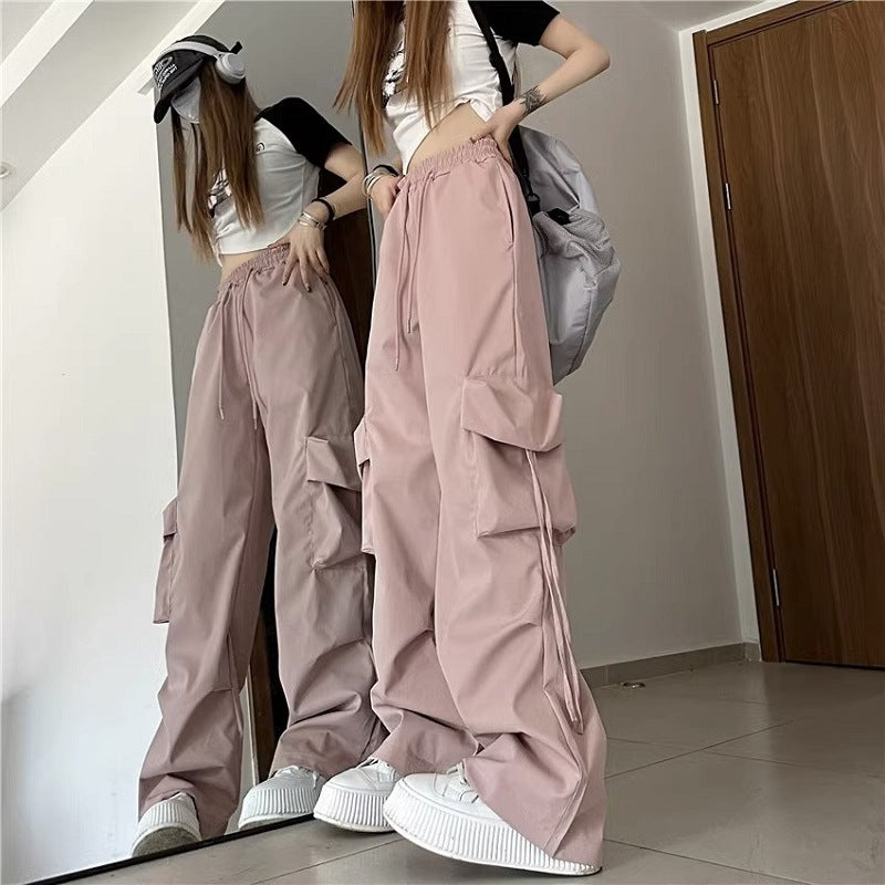 Womens Cargo Wide Leg Trousers - High Waist Baggy Utility Pants