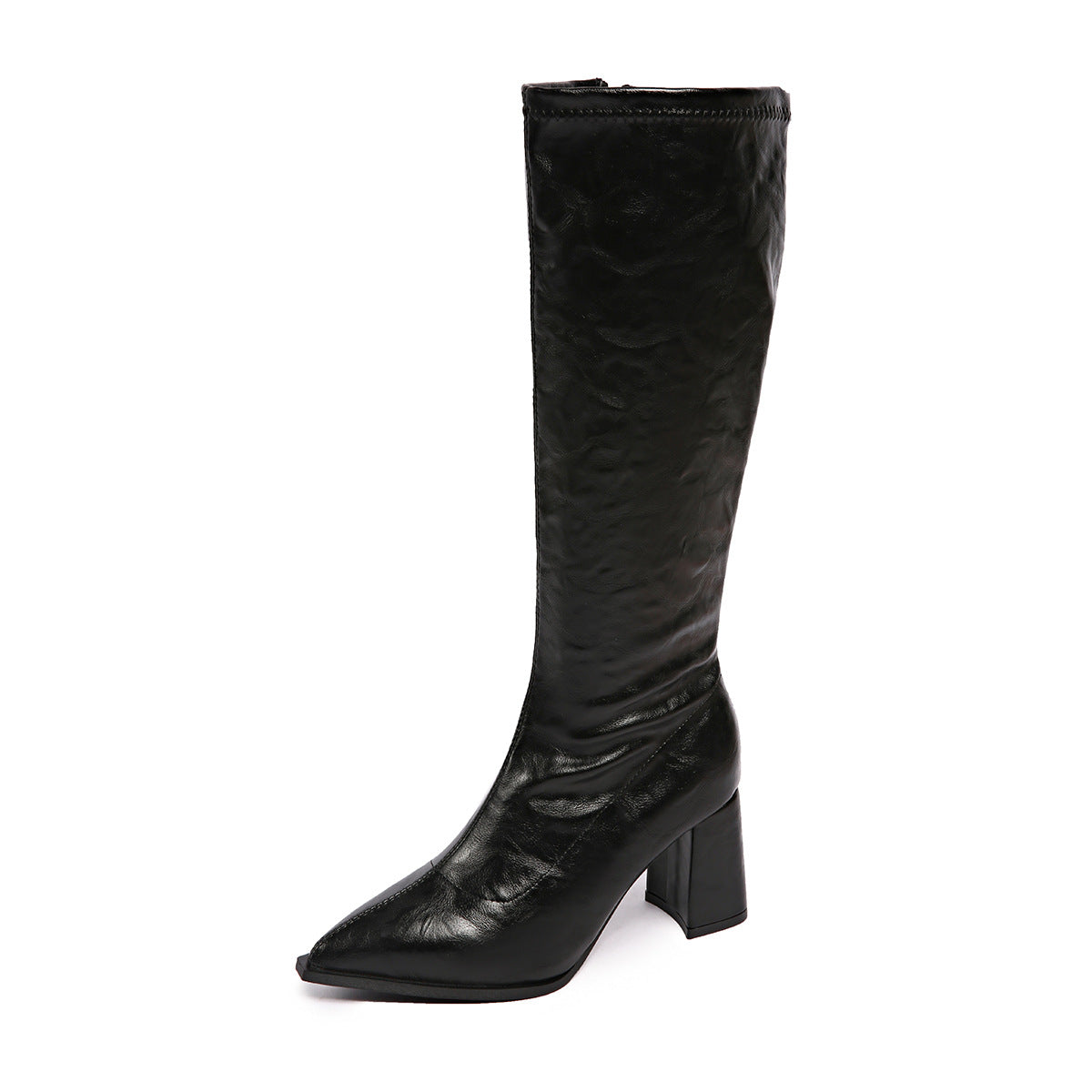 Women's Stiletto Knee High Boots - Pointed Toe Faux Leather Tall Boots