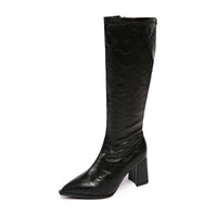 Women's Stiletto Knee High Boots - Pointed Toe Faux Leather Tall Boots