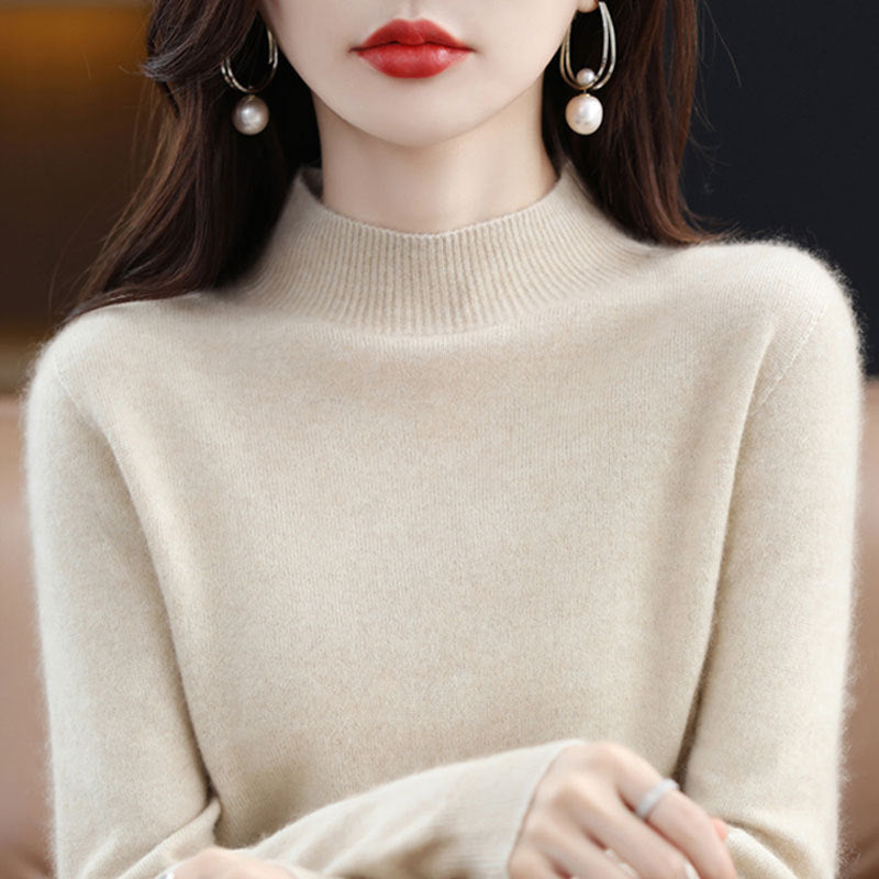 Womens Mock Neck Knitted Sweater - Loose Fit Winter Pullover