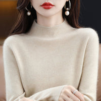 Womens Mock Neck Knitted Sweater - Loose Fit Winter Pullover
