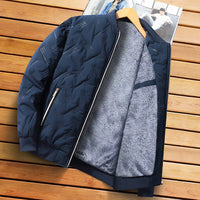 Mens Fleece Lined Winter Jacket - Stand Collar Zip Up Padded Coat