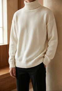 Men's Chunky Turtleneck Sweater - Oversized Knit Pullover, Warm Winter Jumper