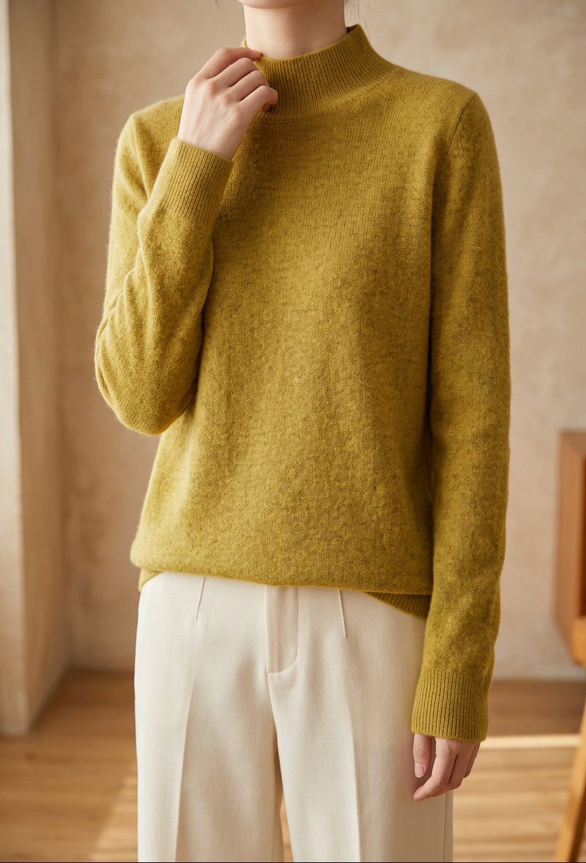 Women's Mock Neck Sweater - Soft Knit Loose Fit Pullover for Fall & Winter