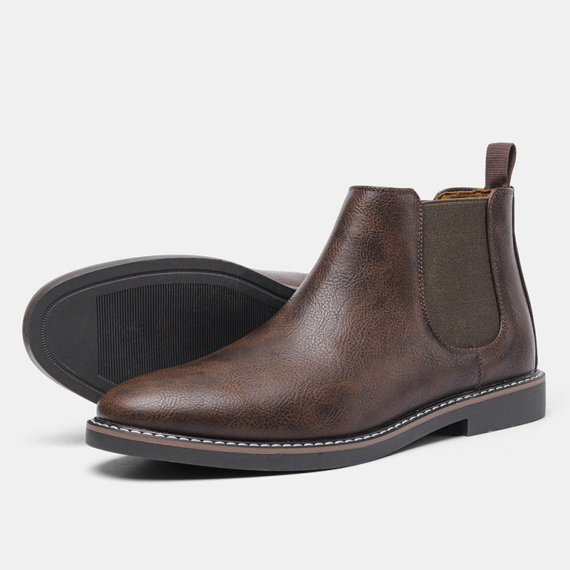 Men's Brown Chelsea Boots - Faux Leather Slip On Ankle Boots for Fall & Winter