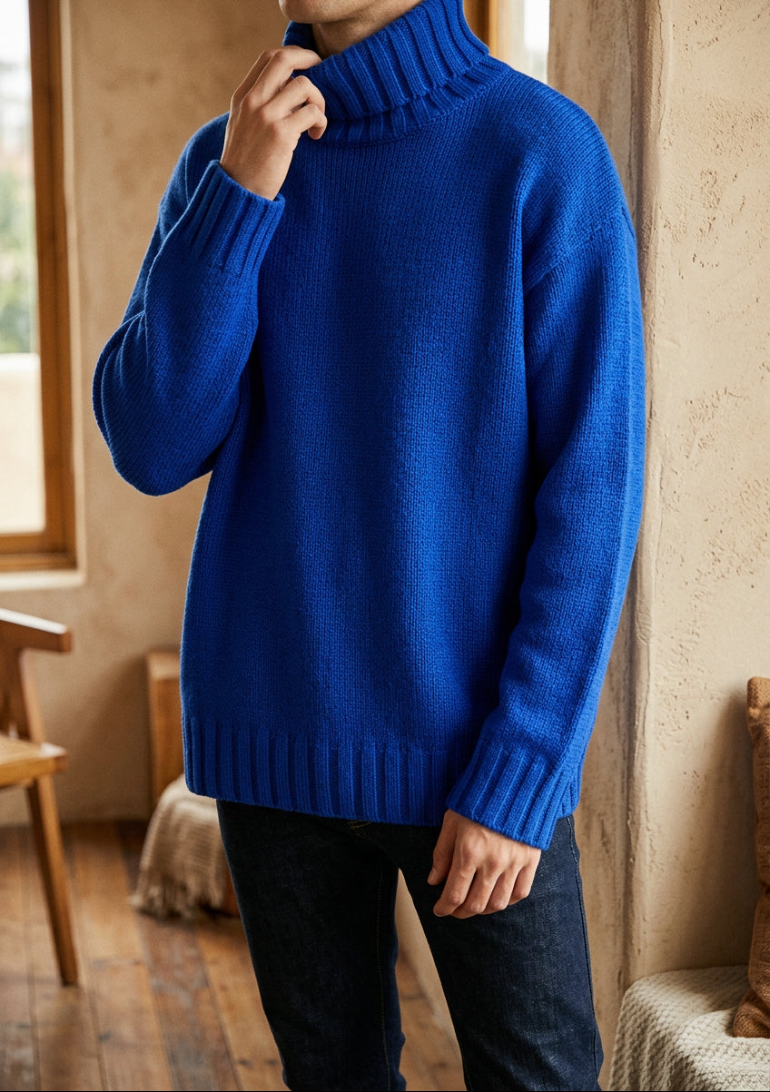 Men's Chunky Turtleneck Sweater - Oversized Knit Pullover, Warm Winter Jumper