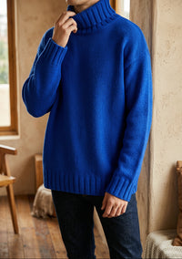 Men's Chunky Turtleneck Sweater - Oversized Knit Pullover, Warm Winter Jumper