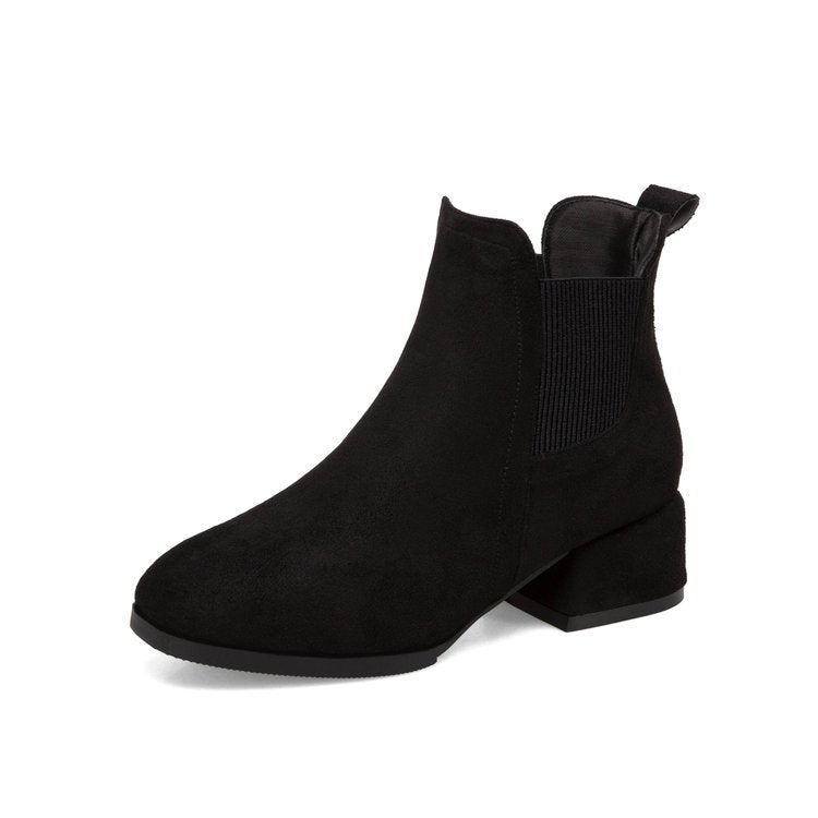 Women's Suede Chelsea Boots - Block Heel Slip On Ankle Boots for Fall