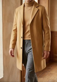 Men's Long Overcoat - Single Breasted Notch Lapel Winter Coat, Slim Fit Topcoat