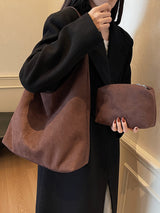 Womens Suede Shoulder Tote Bag - Large Slouchy Underarm Bag