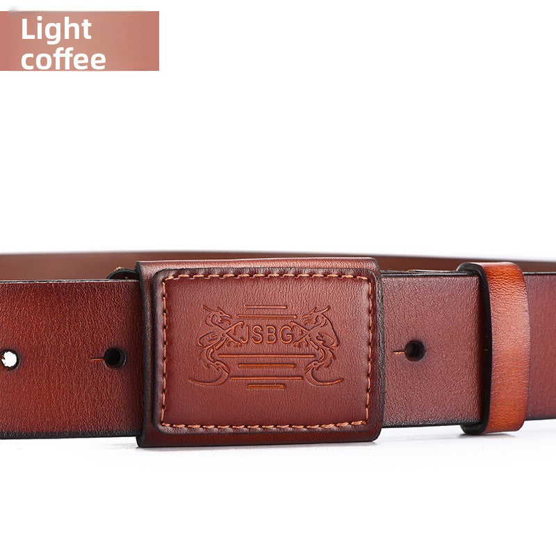Mens Leather Belt - Smooth Buckle, Metal-Free Hypoallergenic
