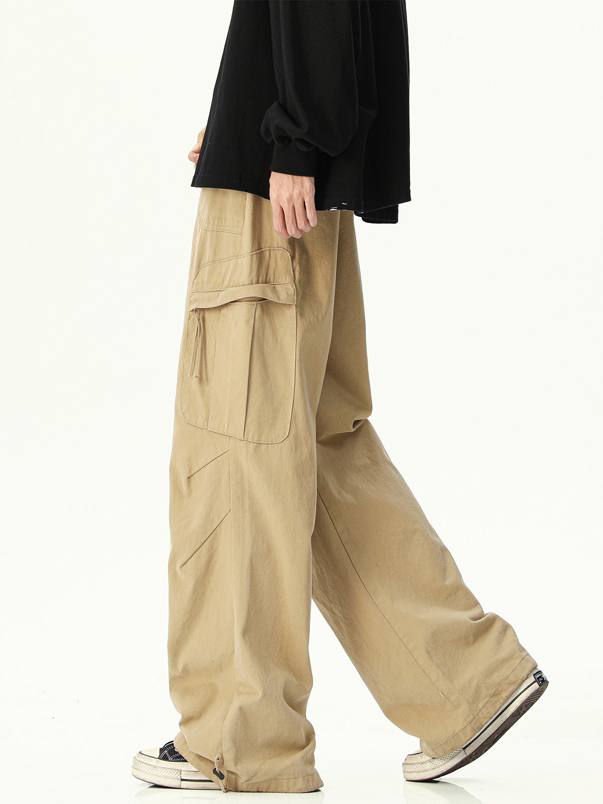 Mens Cargo Trousers - Cotton Utility Pants, Relaxed Streetwear Fit