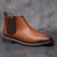 Men's Brown Chelsea Boots - Faux Leather Slip On Ankle Boots for Fall & Winter