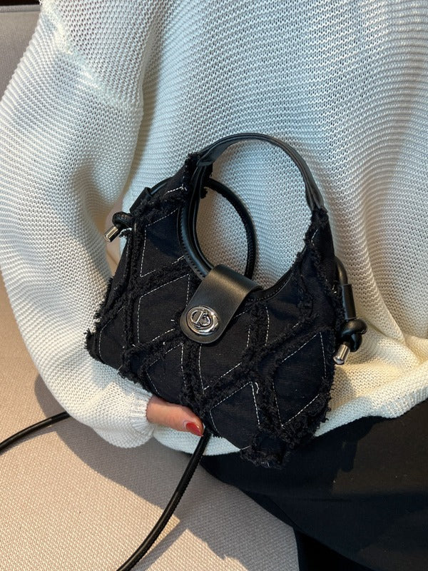 Womens Quilted Denim Crossbody Bag - Tassel Detail Shoulder Bag