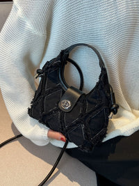 Womens Quilted Denim Crossbody Bag - Tassel Detail Shoulder Bag
