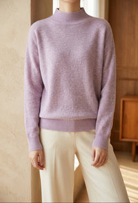 Women's Mock Neck Sweater - Soft Knit Loose Fit Pullover for Fall & Winter