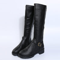 Women's Knee High Riding Boots - Buckle Low Heel Side Zip Tall Boots for Fall