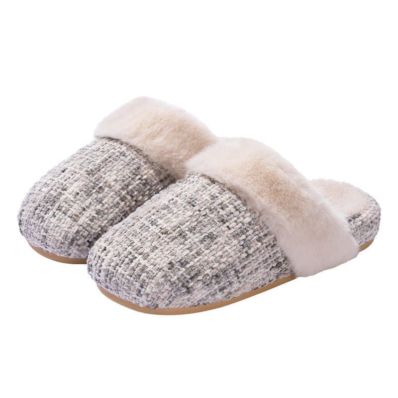 Women's Plush Lined Tweed Slippers - Fuzzy Trim Slip On House Shoes, Warm Winter Slippers