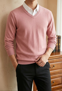 Men's V Neck Sweater - Lightweight Knit Pullover for Fall Layering