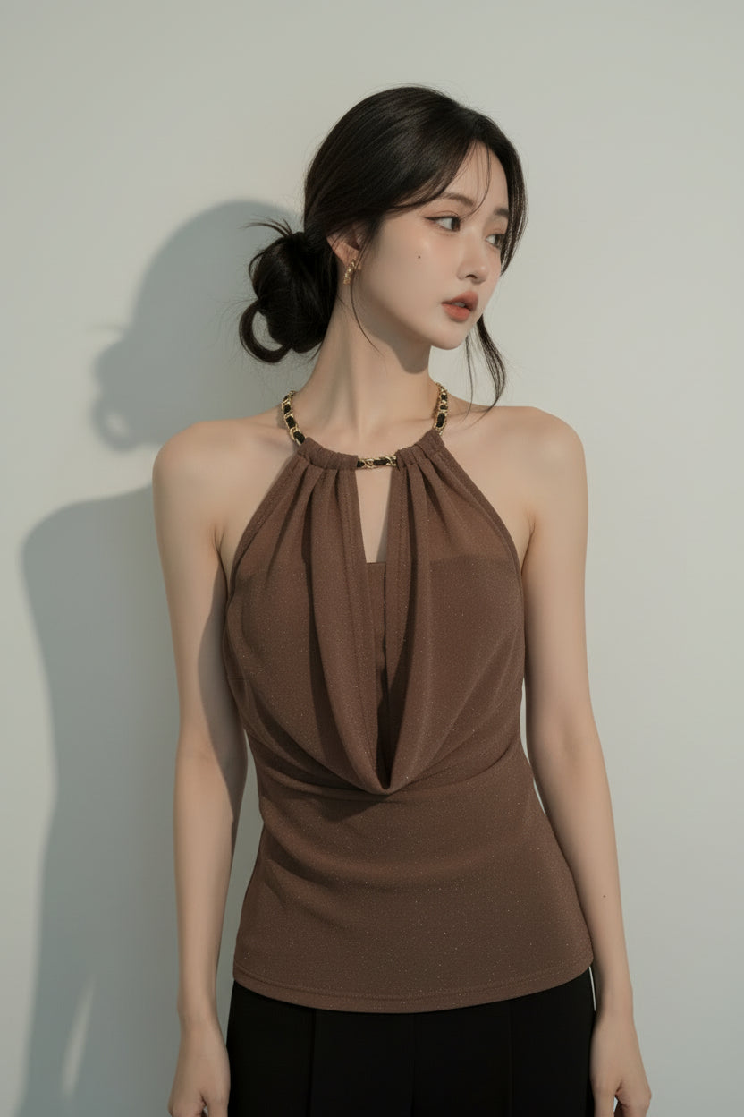 Womens Halter Neck Top - Sleeveless Backless Cami Vest Top