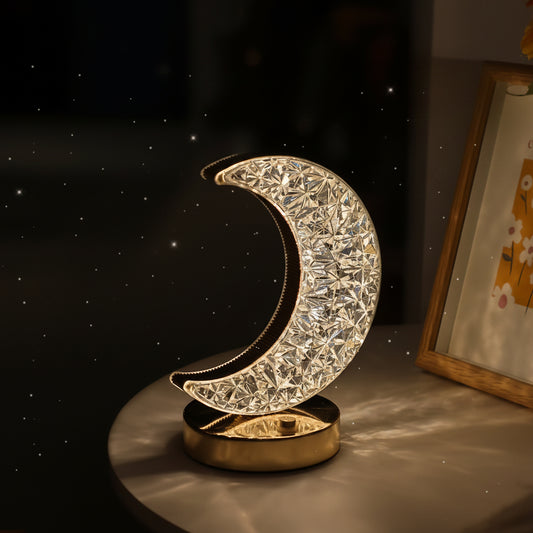 Moon Table Lamp with USB Charging - Crystal Crescent Moon Night Light Bedside Lamp for Bedroom Decor