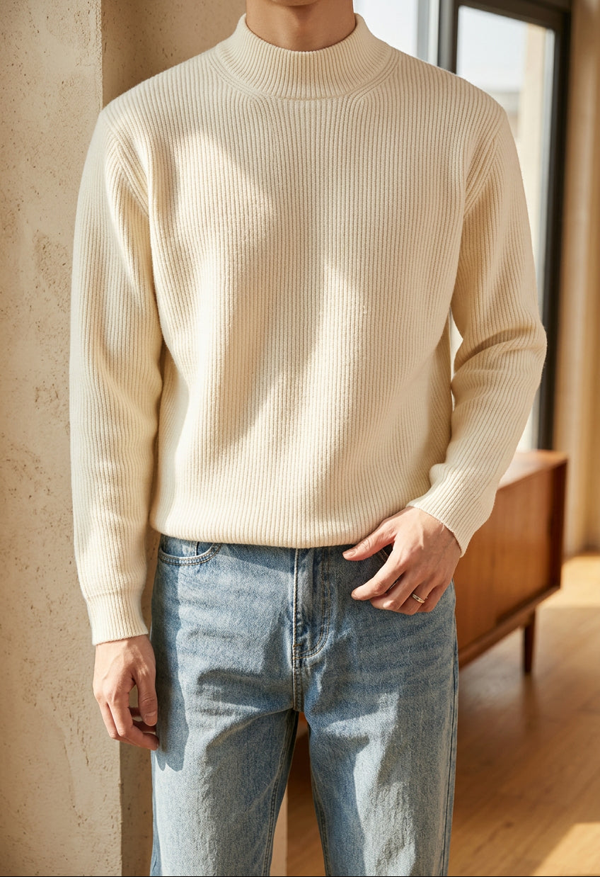 Men's Mock Neck Sweater - Slim Fit Soft Knit Pullover for Fall & Winter