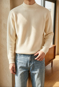 Men's Mock Neck Sweater - Slim Fit Soft Knit Pullover for Fall & Winter