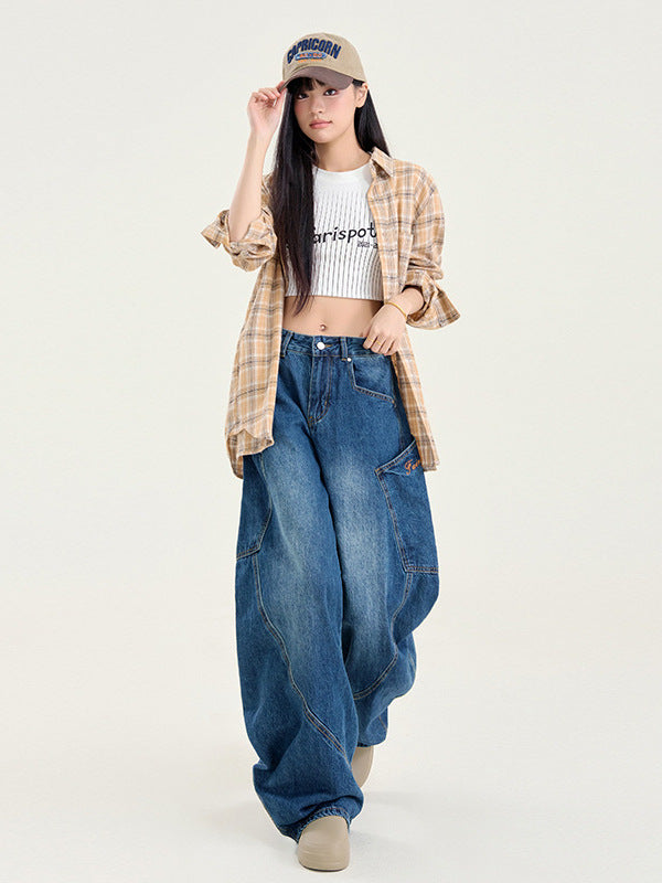 Unisex Vintage Baggy Jeans Wide Leg Denim Pants Y2K 90s Retro Embroidered Streetwear Casual Fashion Clothing for Men & Women