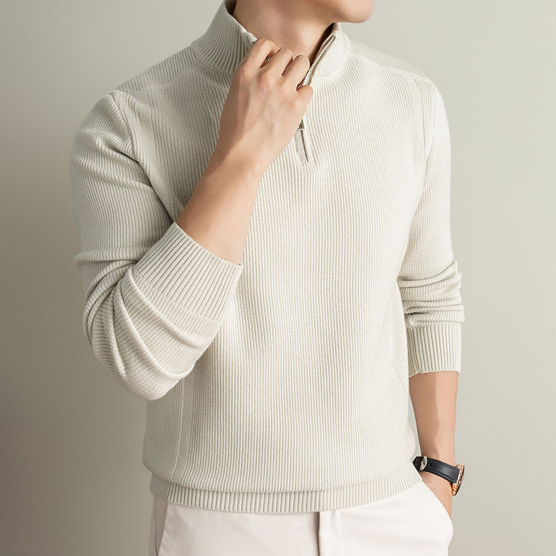 Men's Quarter Zip Sweater - Half Zip Stand Collar Ribbed Knit Pullover, Warm Fall & Winter Jumper