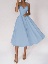 Womens A-Line Midi Dress - Sleeveless Strappy Flared Summer Dress