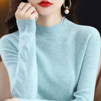 Womens Mock Neck Knitted Sweater - Loose Fit Winter Pullover