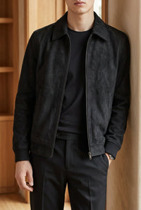 Men's Suede Shirt Jacket - Button Up Collared Shacket for Fall