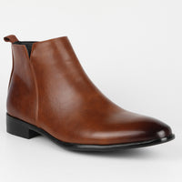 Men's Square Toe Chelsea Boots - Faux Leather Slip On Dress Boots for Fall & Winter