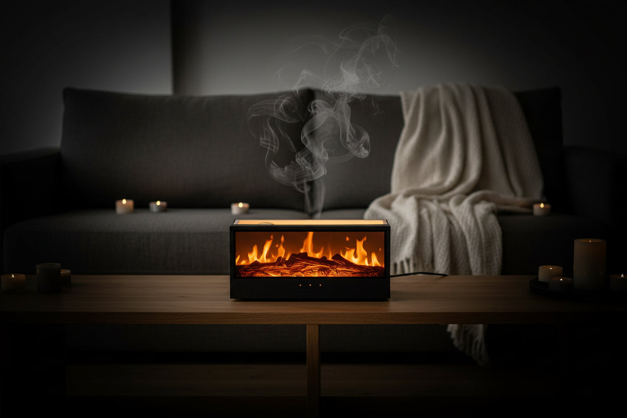Fireplace Flame Aroma Diffuser - Electric Simulated Fire Humidifier Night Light for Living Room Bedroom
