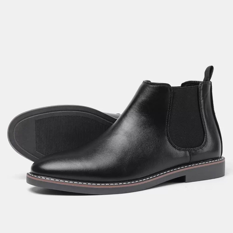 Men's Brown Chelsea Boots - Faux Leather Slip On Ankle Boots for Fall & Winter