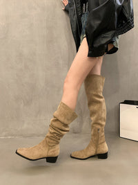 Women's Suede Over the Knee Boots - Block Heel Stretch Thigh High Boots